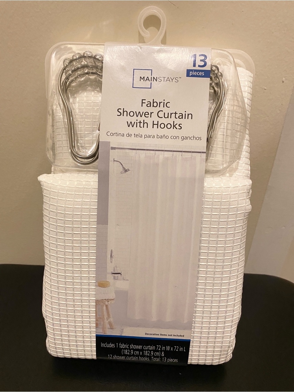 C) Mainstay White Fabric Shower Curtain With Hooks
